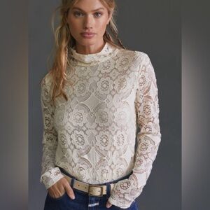 Anthropologie- Maeve Lace Mock Neck Top (XS)